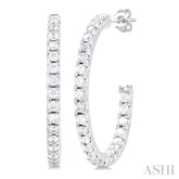 1/3 ctw French Pave Set Round Cut Diamond Fashion Half Hoop Earring in 14K White Gold
